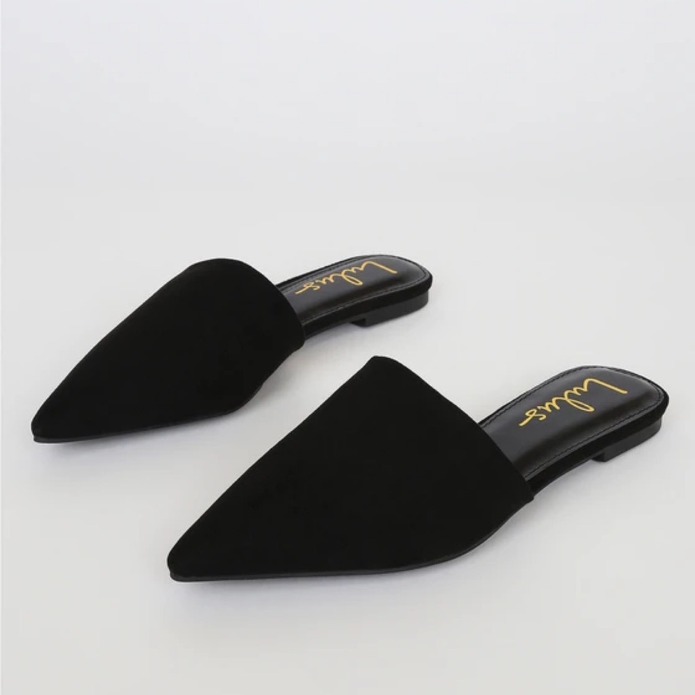 Lulus Lorena Black Suede Pointed Toe Slides
